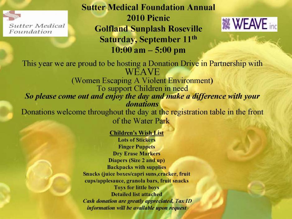 Image of Sutter Medical Foundation Holds Donation Drive to Benefit WEAVE