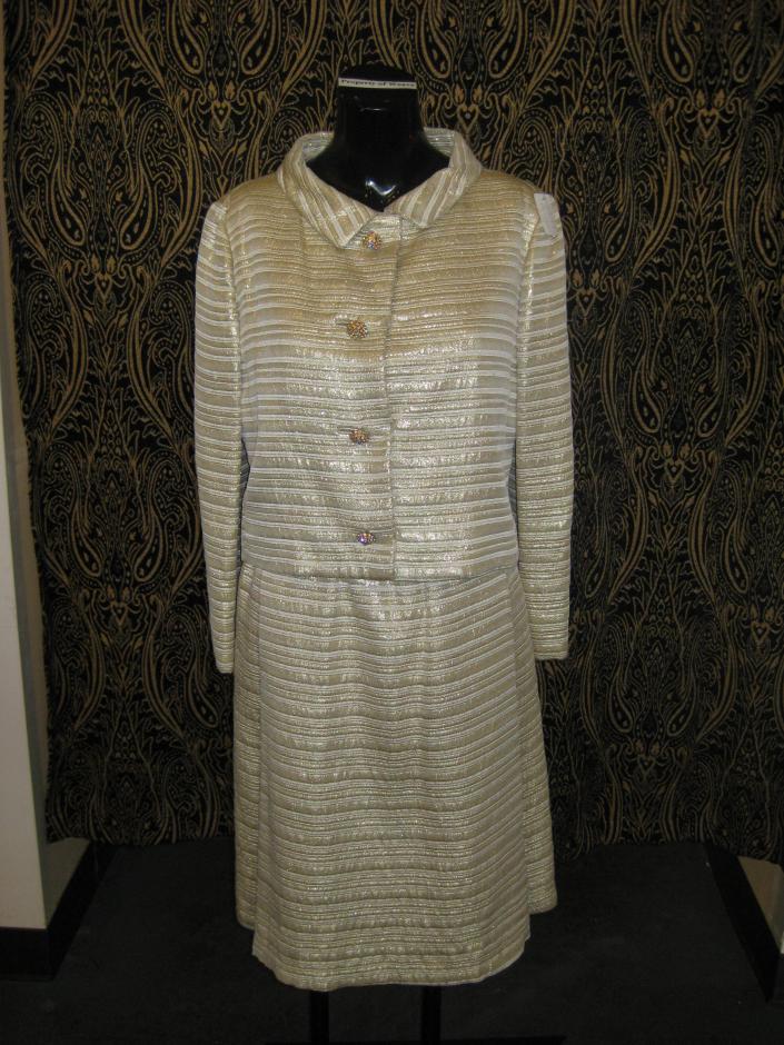 Gold/champagne two-piece ensemble by Magnin, circa 1960s.