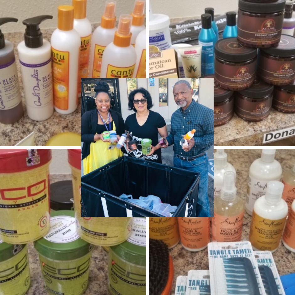 Mr. and Mrs. Brown with hair care donation