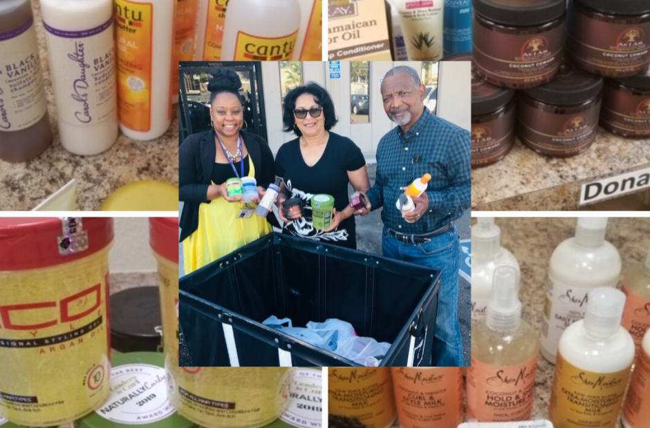 Mr. and Mrs. Brown with hair care donation