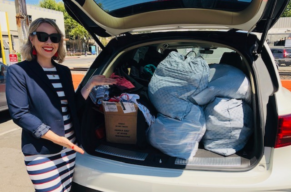 Renee Drandell-Rees with donations